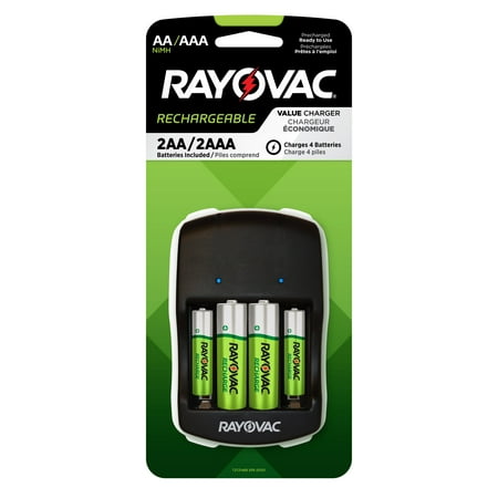 Rayovac AA and AAA Rechargeable Battery Charger, Includes NiMh 2 AA and 2 AAA Rechargeable Batteries