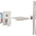 thumbnail image 2 of Wall Mount Tub Faucet with Waterfall Tub Spout Wall Mounted Bathtub Faucet with Handheld Shower Single Handle Tub Filler Shower Faucet Set with Rough-in valve Curved Spout Matte, 2 of 5