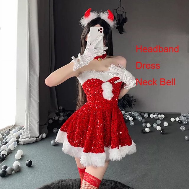 QueenLine Cosplay de Noël Mrs Santa Claus Lingerie Series Cape d'Orignal Corde Pyjama Aguichant Robe Rouge (16, Taille Unique)