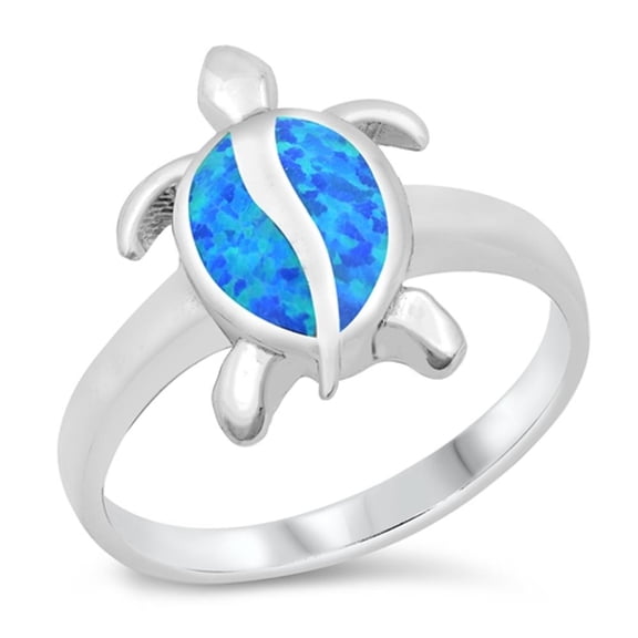 CHOOSE YOUR COLOR Mosaic Sea Turtle Animal Ring .925 Sterling Silver Band Blue CZ Female Size 9