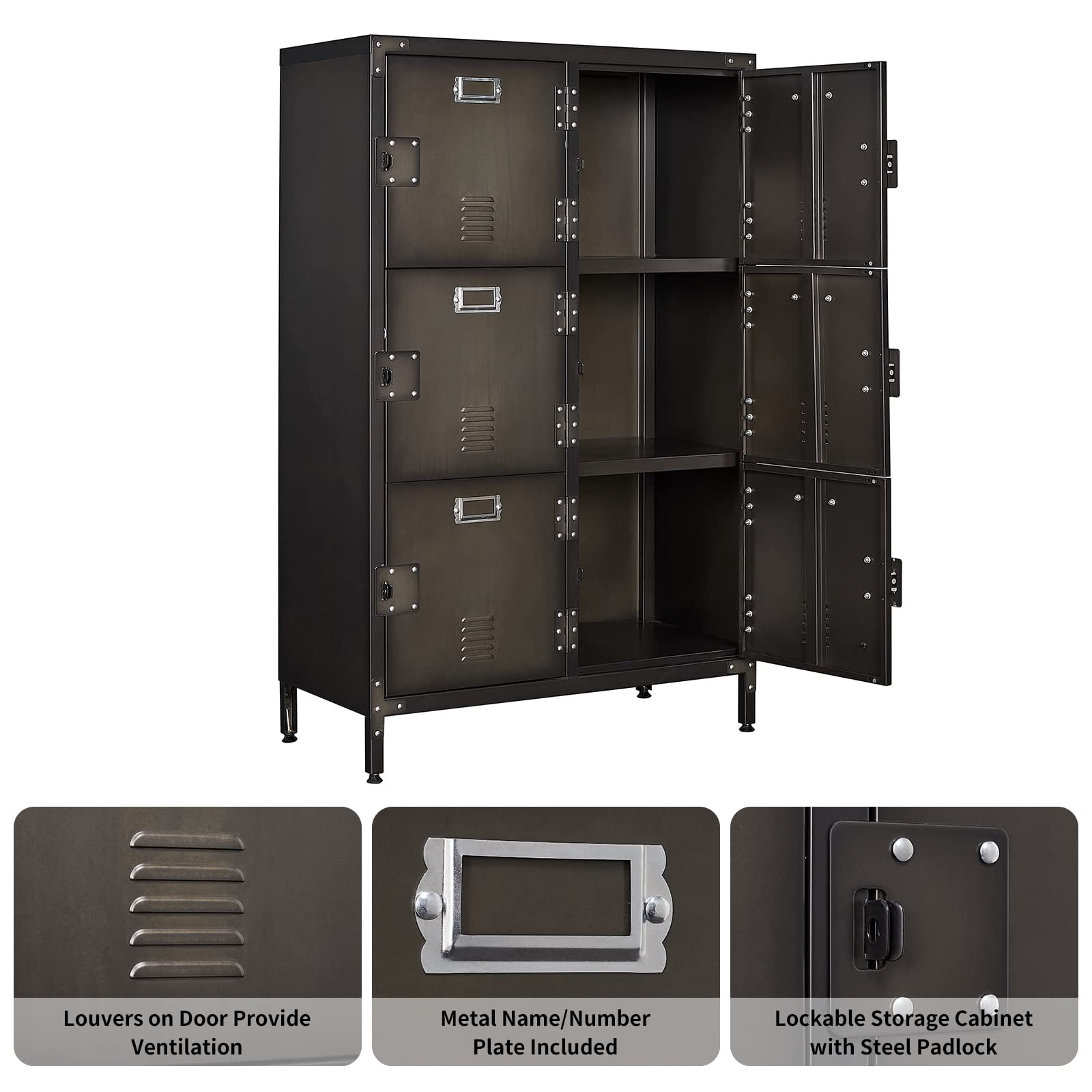 Fesbos Metal Storage Locker, Industrial Storage Cabinet with Doors and Shelves, Stylish and Sturdy 6 Compartment with Lockable Doors, for Home Office, Club and Bar