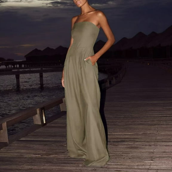 Xdegoge Casual Jumpsuits for Women Sleeveless Bandeau Jumpsuit Lightweight Breathable Wide Leg Jumpsuit Causal Tailored Solid Color Jumpsuit Trendy 2026 Summer Outfits