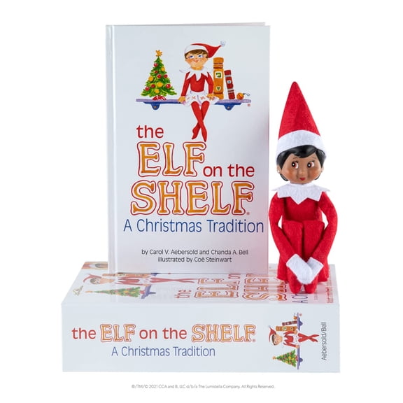 Tradición navideña La niña exploradora Elf on the Shelf con ojos marrones