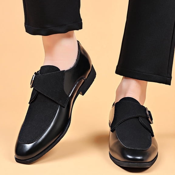 Tawop Mens Dress Shoes Faux Leather Casual Dress Shoes Comfy Business Soft Sole Suede Loafer Black Size:5.5