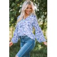 thumbnail image 4 of ABPHQTO Top de manga larga abullonada con cuello en V y estampado floral azul para mujer, 4 of 5