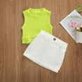 thumbnail image 3 of Douhoow 1-5Y Kids Girl Clothes Sleeveless  Fluorescence T-Shirt Mini Button Skirt Summer Outfits, 3 of 9
