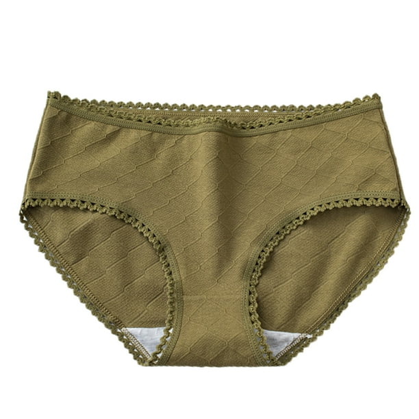 Woman Underwear Cotton Lace Sexy Briefs Seamless Solid woman underwear  Color Panties Woman Underpants, M, Green 
