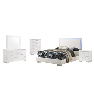 Felicity 6-piece Eastern King Bedroom Set with LED Headboard Glossy White