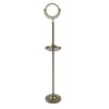 Floor Standing Make-Up Mirror 8-in Diameter with 5X Magnification and Shaving Tray in Antique Brass