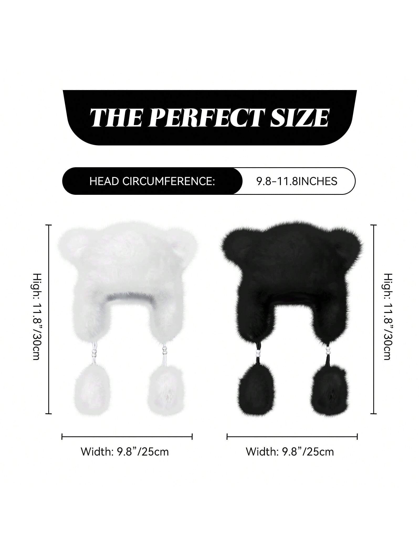 Women's Fall-Winter Faux Fur Bear Ear Trapper Hat Winter Warm Fluffy Pompom Earflap Beanie with Adjustable Cords