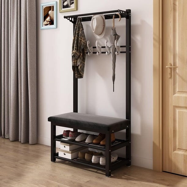 Entryway Coat Rack Freestanding with bench, 3 in 1 Hall Tree Shoe Bench ...