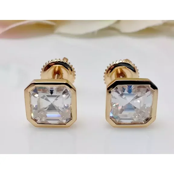 2Ct Asscher Cut Lab Created Diamond Women's Stud Earrings in 14K Yellow Gold Plated