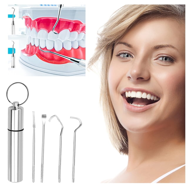 Tooth Care Tooth Cleaning 4Pcs Stainless Steel Tooth Hygiene Kit Tooth Tooth Scraper Probe Tweezers Tool, Household Toothpicks 8.8*1.7*1.7cm