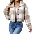 thumbnail image 5 of Dzrciro Fleece Jacket for Women, Plaid Long Sleeve Lapel Button Front Cropped Sherpa Coat, Winter Warm Outerwear S‑2XL, 5 of 8