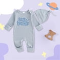 thumbnail image 2 of UngA Im New Here Newborn Outfit Boy Long Sleeve Letter Romper Ribbed Knit Jumpsuit Infant Coming Home Outfit (Blue,0-3 Months), 2 of 6