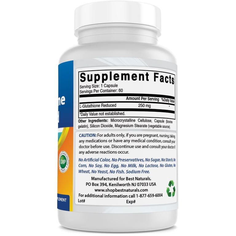 glutathione 250 3 pack) Best Naturals L-Glutathione 250 mg 60 Capsules