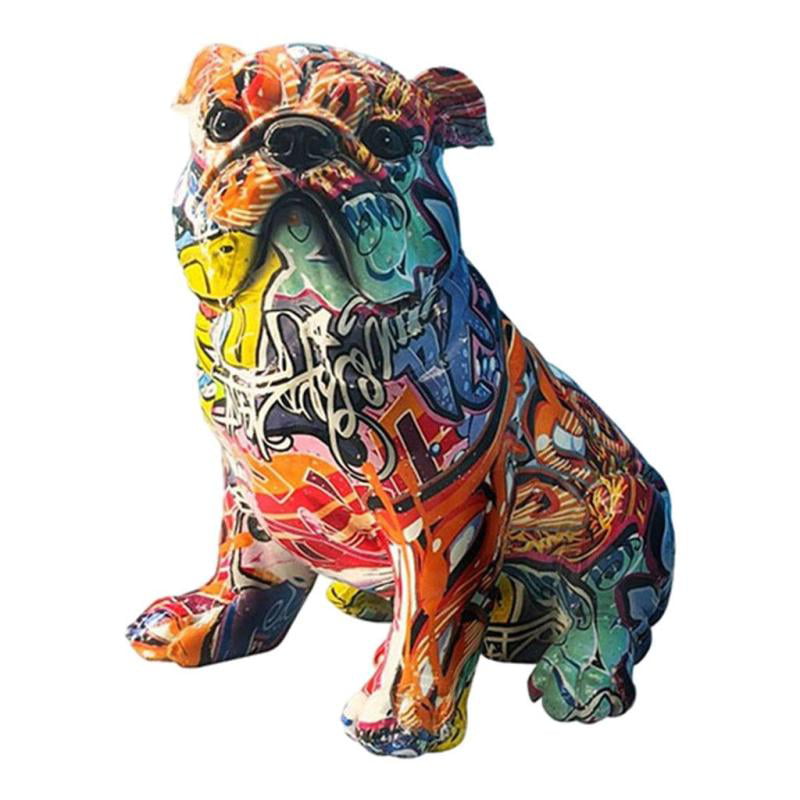 Dog Sculpture Ornament Bulldog Statue Figure Home Decoration Graffiti Art Resin
