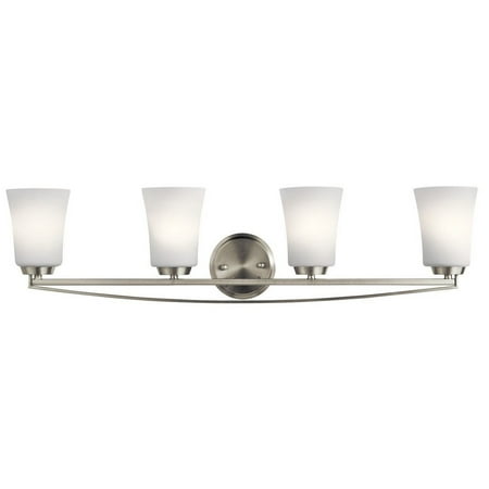 

4 Light Vanity Light Approved for Damp Locations with Contemporary Inspirations 8 inches Tall By 34 inches Wide-Brushed Nickel Finish Bailey Street