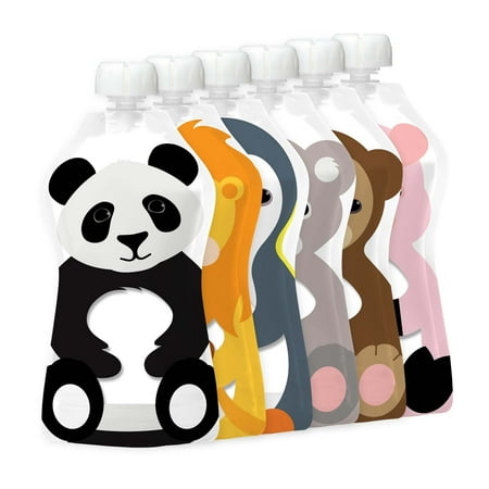 Squooshi Reusable Food & Snack Squeeze Pouches –6 Pack of Animals (Large 5oz)