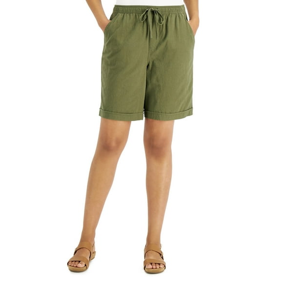 Karen Scott Women's Petite Elastic Waits Cotton Gemma Shorts Winter Moss (Winter Moss, PS)