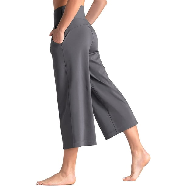 Reshe Women's Drawstring Loose Causal Lounge Pants Capri Yoga Pants Wide  Leg 