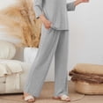thumbnail image 3 of Women Ribbed Knit Lounge Pants Elastic High Waist Loose Wide Leg Drawstring Pant Fall Comfy Solid Trendy Trousers, 3 of 7