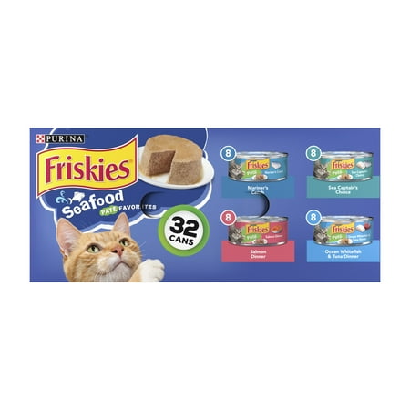 Purina Friskies Wet Cat Food Seafood Pate Favorites Variety Pack, 5.5 oz (32 Pack)