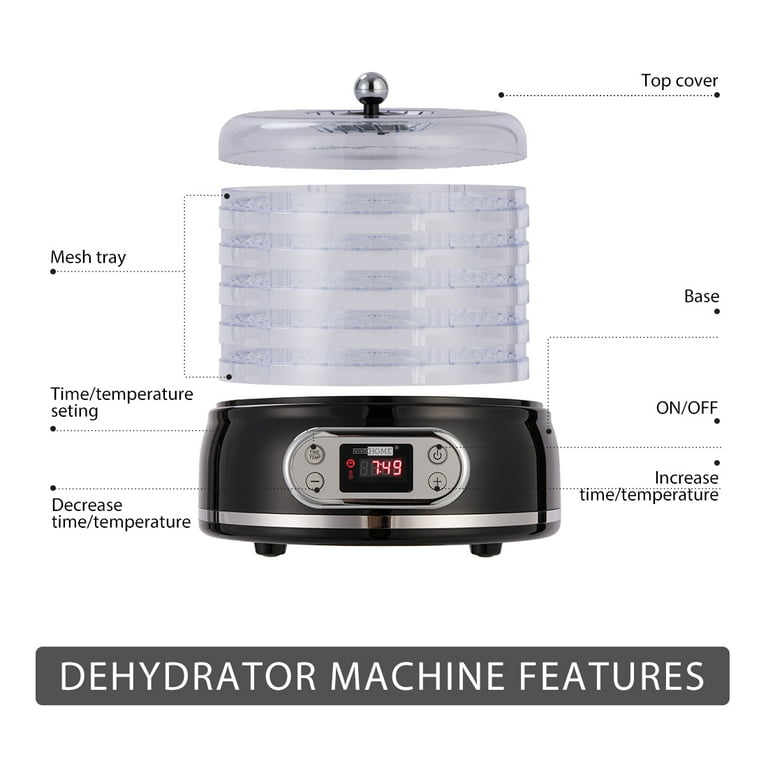 BENTISM 5 Trays Food Dehydrator Machine Adjustable Timer 300W Jerky Fruit  Drying