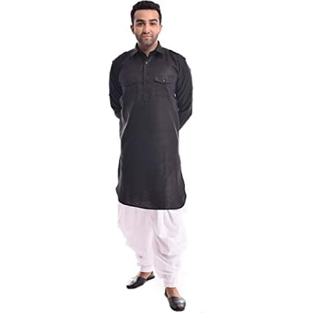 

Royal Kurta Mens Linen Pathani Kurta And Salwar Set (40 Black)