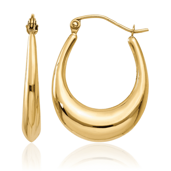 14K Solid Yellow Gold Oval Medium Hoop Earrings
