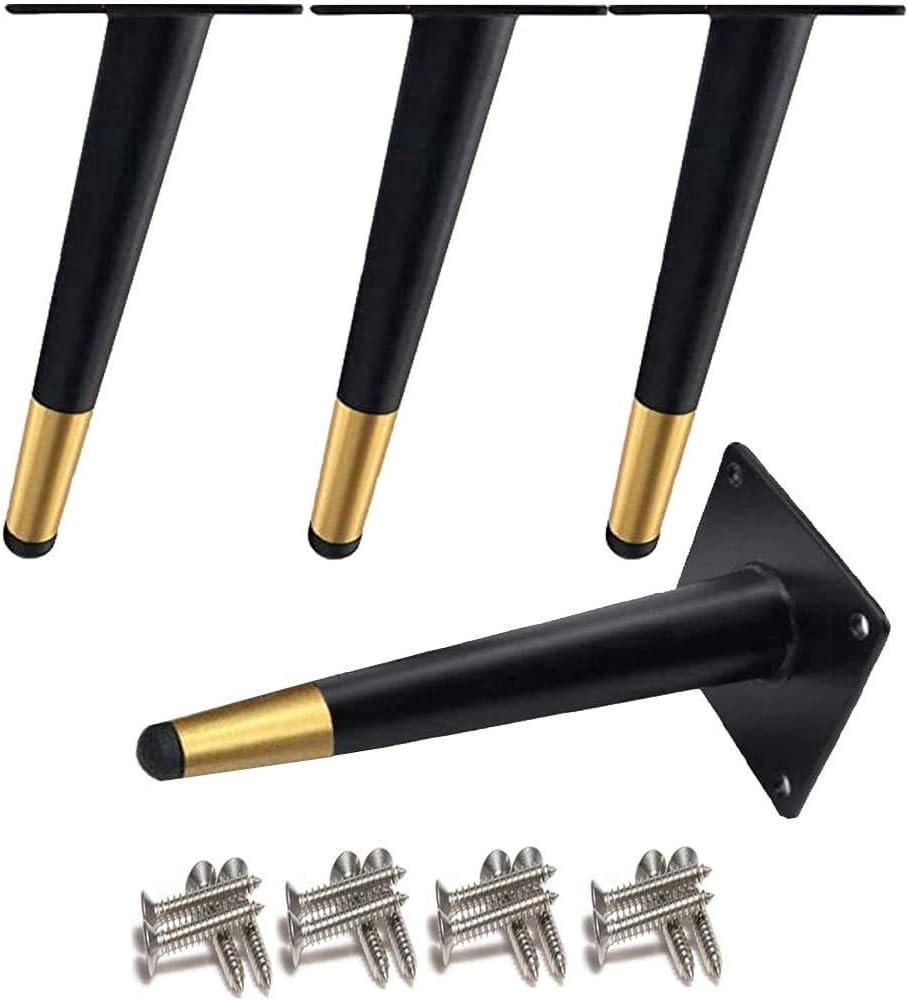 ALXEH Patas De Muebles De 8 Pulgadas, Patas Negras Para Mesa De Café, Patas De Muebles De Metal De Mediados De Siglo Para Sofá, Gabinete, Otomana, Juego De 4 Pies De