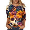 thumbnail image 2 of Simua Hauts Imprimés Floraux Colorés pour Femmes, Chemises à Manches 3/4, Col Rond, Blouses Décontractées Amples, 2 of 5