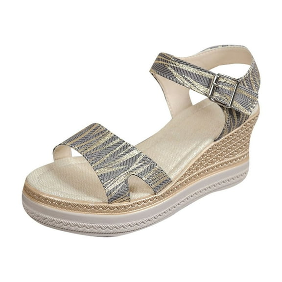 Hopeusnice Sandals for Women Open Toe Breathable Soft Pu Summer Shoes Women's Sandals Non-Slip Trendy Thick-Soled Heel Roman Boho Style Shoes for Beach Lightweight Walking Shoes Gray 43