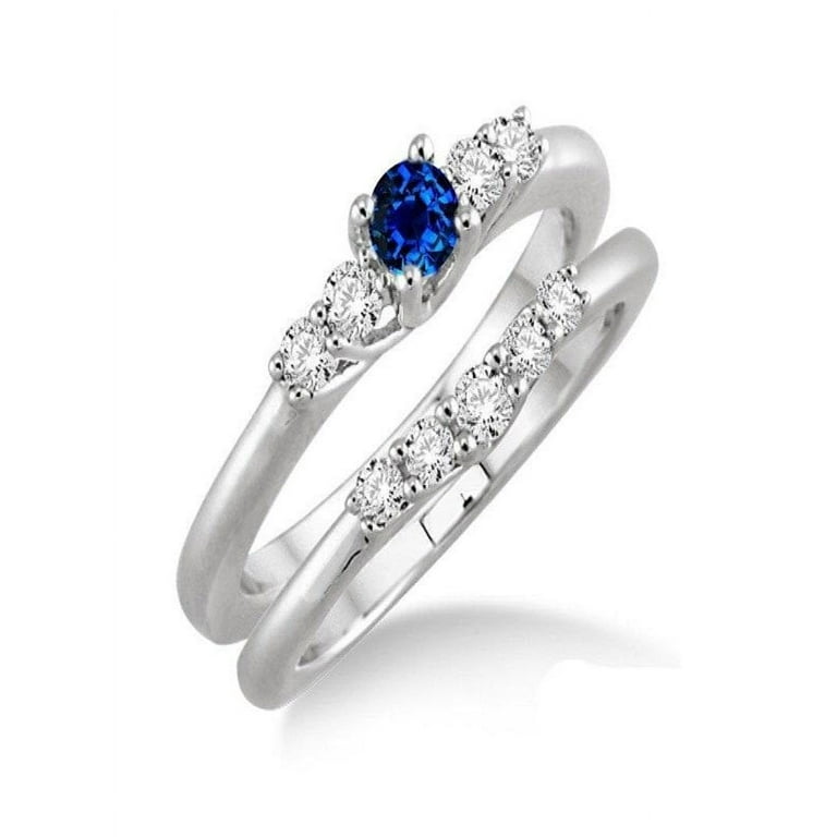 Carat Sapphire and Diamond Inexpensive Bridal Set in 14k - Main Image