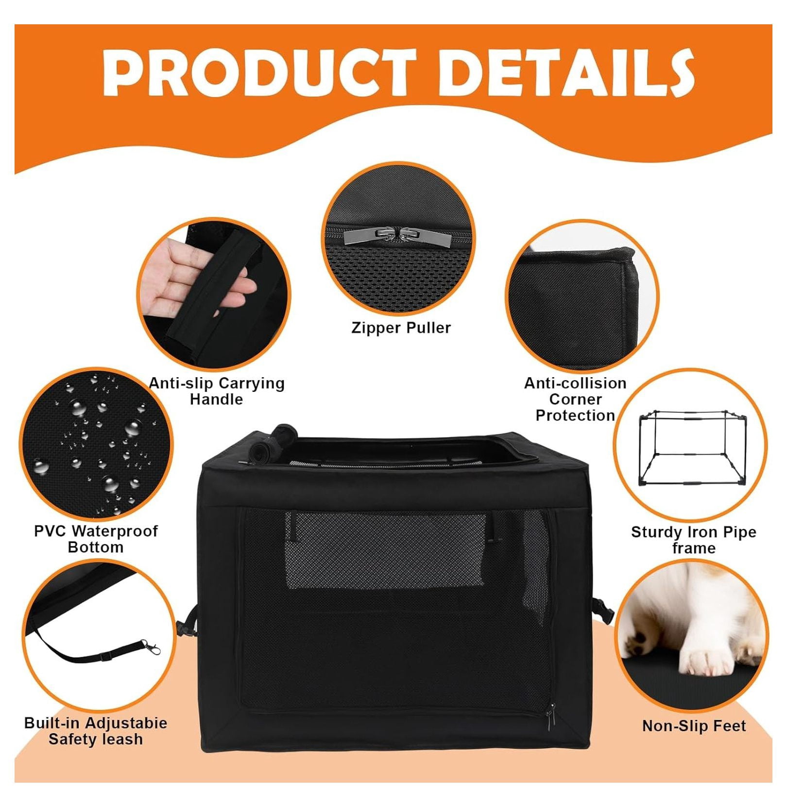 Dog Crates for Medium & Large Dogs, 30 Inch Portable Travel Dog Crate with Chew Proof Mesh, Soft Collapsible Dog Crate with Absorbent Dog Pad, Car Dog Kennel Indoor & Outdoor 4-Door