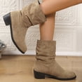 thumbnail image 5 of WAVSUF Mid Calf Boots for Women's Round Toe Wide Width Side Zip Winter Daily Slouch Boots Khaki Size 8.5, 5 of 9