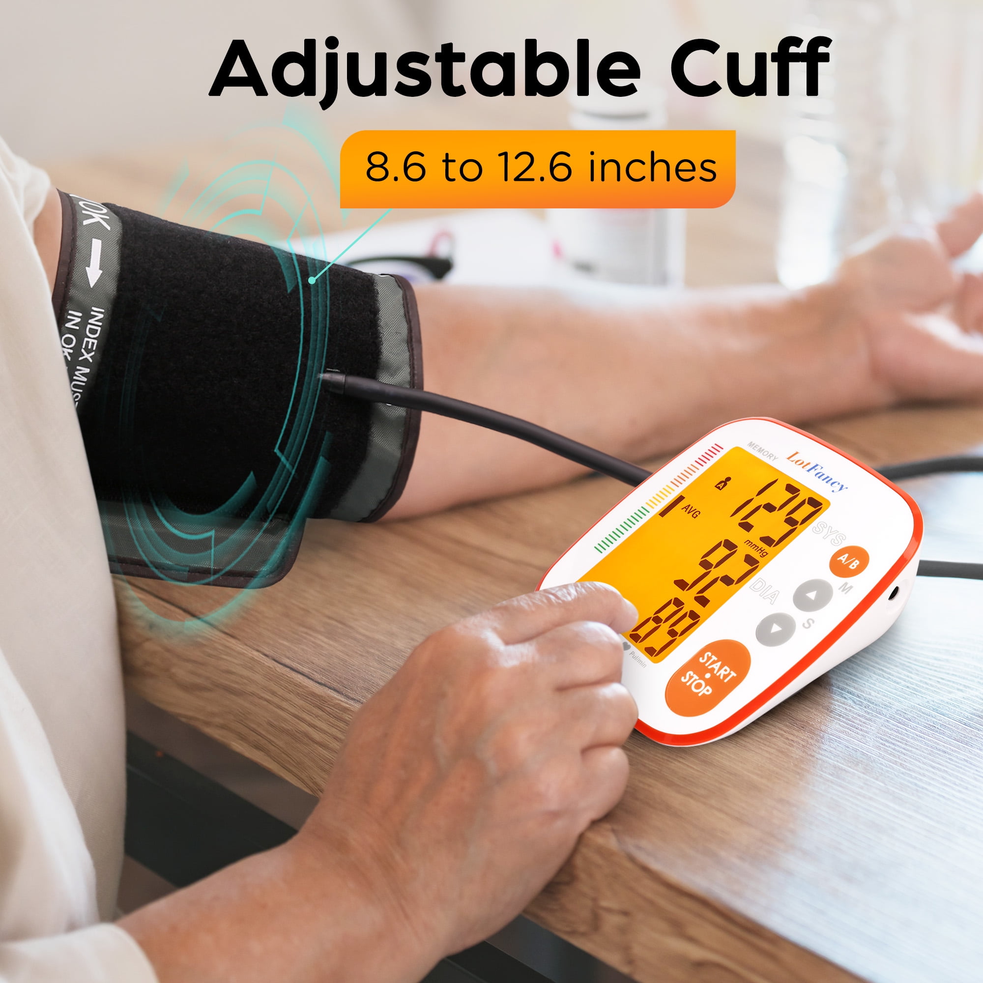 LotFancy Blood Pressure Monitor, Upper Arm Electric Blood Pressure Monitor for Home Trave, Rechargeable BP Monitors with  500 Recordings for 2 Users