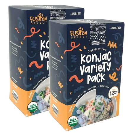 Fusion Select 8 Packs Organic Konjac Rice, Spaghetti, Knot, Angel Hair - Shirataki Plant-Based Substitute - Healthy Diet Pasta - Rich in Fiber - Vegan, Keto, Paleo-Friendly, Zero Gluten, Low-Carb