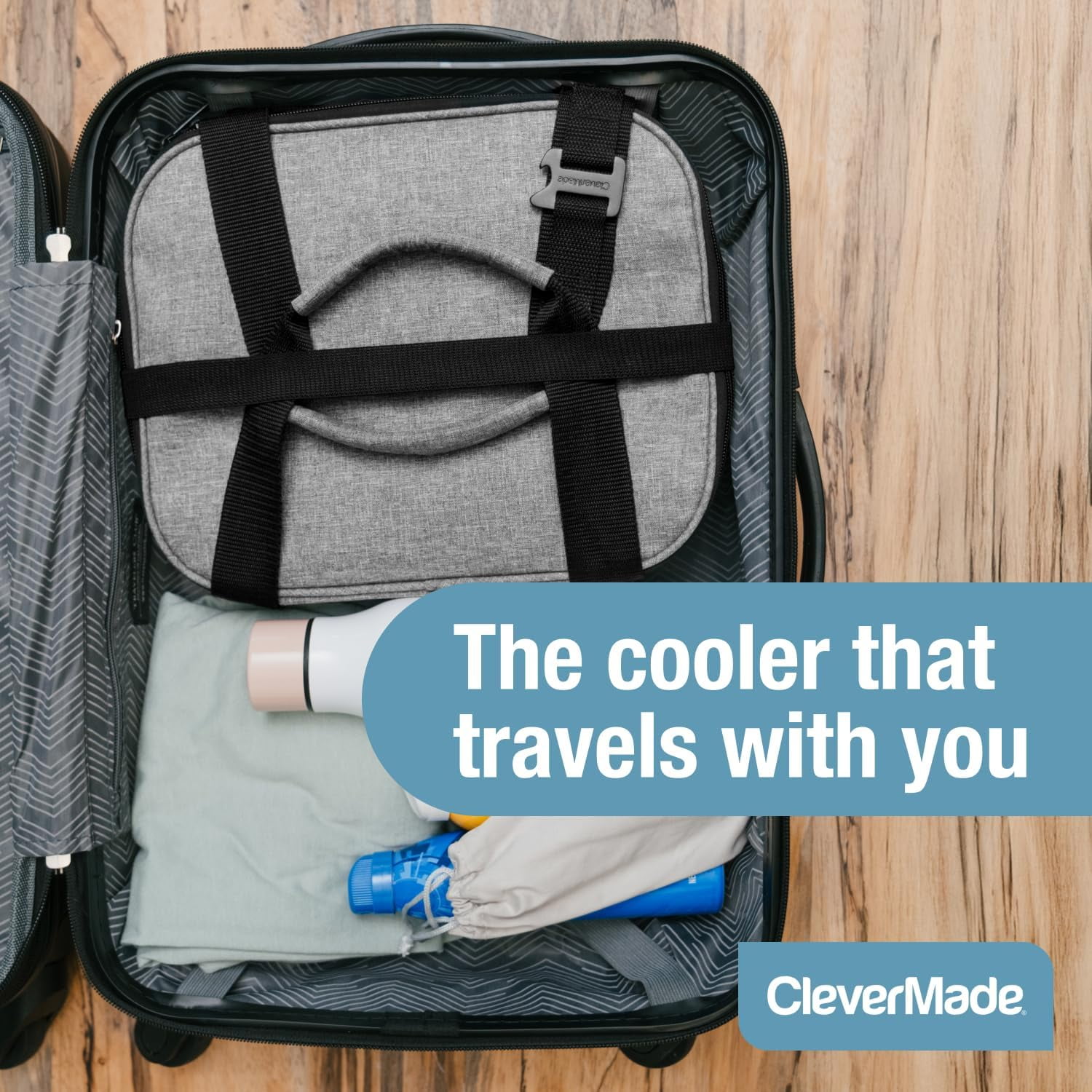 CleverMade Collapsible Tahoe Soft-Sided Cooler, 18 Can, Leakproof Insulation, Heather Gray/Black Polyester