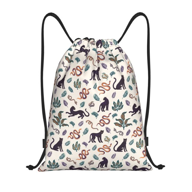 Fotbe Black Cat And Snake Bolsa Mochila con Cordón Estampada, Bolsa de Gimnasio Deportiva, Bolsa Cinch, Bolsa con Cordón para Hombres y Mujeres-Small