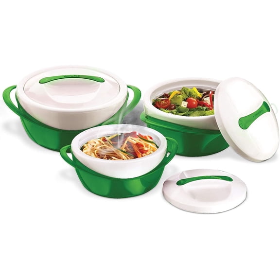 Pinnacle Thermoware 3-Pc Insulated Bowl with Lid Casserole Dish Set, Green