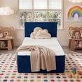 thumbnail image 6 of Ovios Twin Size All-in-One Floor Bed in a Box, 16.7" Upholstered Compressed Foam Mattress with Headboard, No Assembly Required, Blue, 6 of 8