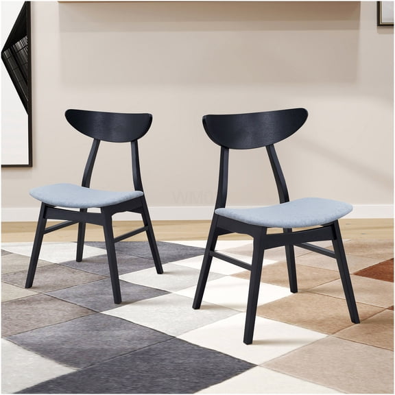 Modern Black Upholstered Dining Chairs Set of 2, Rubber Wood Frame Kitchen Side Chairs for Dining Room and Restaurant