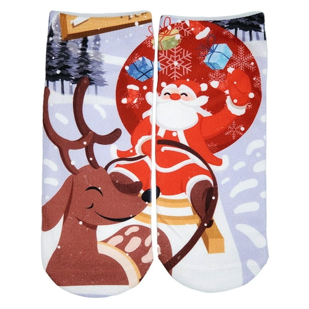 Calcetines tobilleros de Navidad Jinwen Lovely Deer Santa Calcetines de dibujos animados para mujer