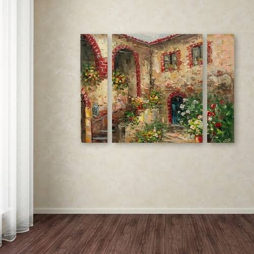Trademark Fine Art "Tuscany Courtyard" Canvas Art by Rio Three Panel Set