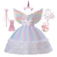 thumbnail image 2 of Vestido de princesa arcoíris Pastel para niñas pequeñas, vestido de fiesta de cumpleaños de noche de boda, disfraz de Cosplay de unicornio para niños Fivean unisex, 2 of 2