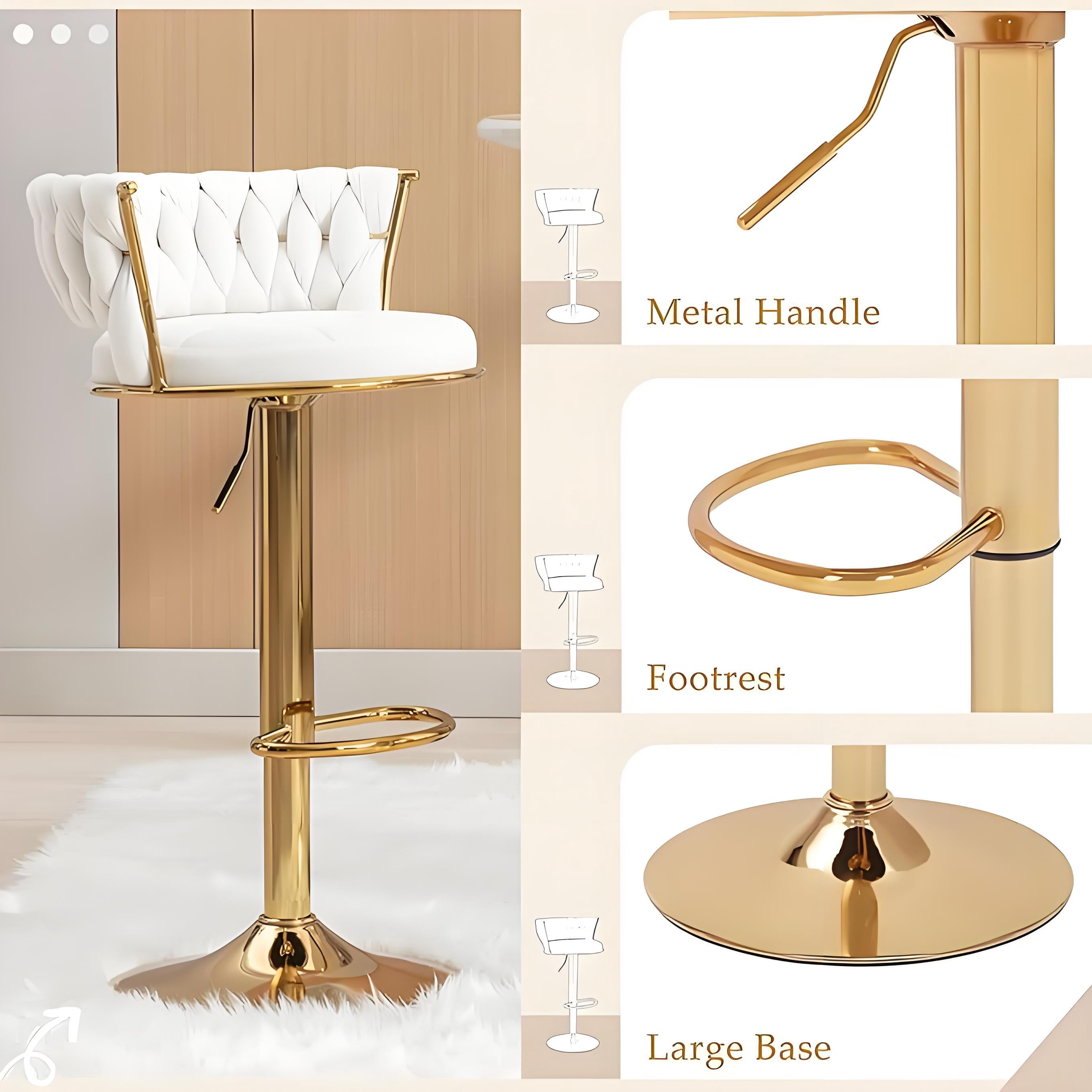 Howcool Velvet Swivel Bar Stools Set of 2 with Back and Arms, Adjustable Counter Height Kitchen Island Chairs with Gold Metal Legs & Base for Home Bar Dining Room