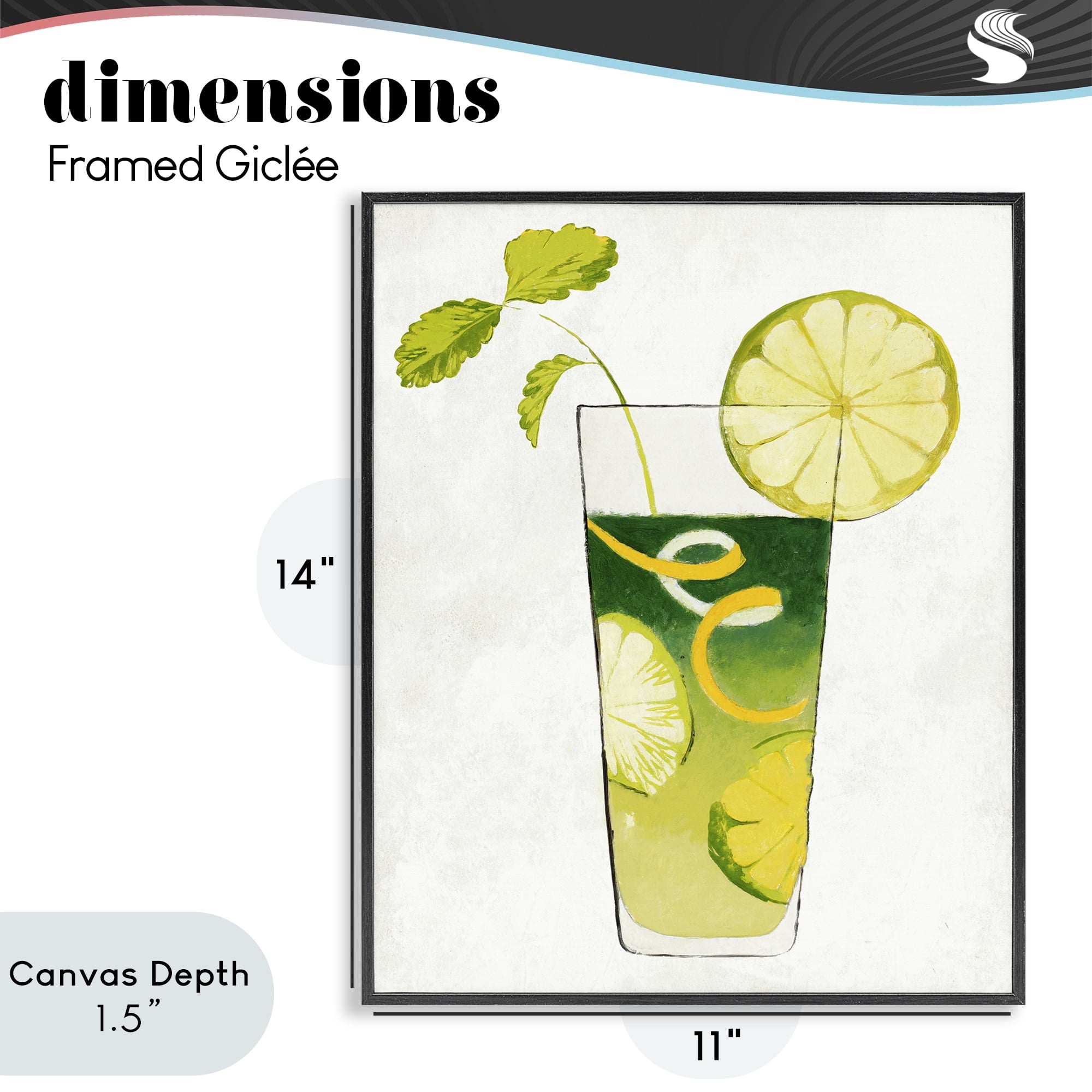 Stupell Industries Summer Cocktail Lime Mint Black Framed Giclee Art, design by Lorenzo Collective