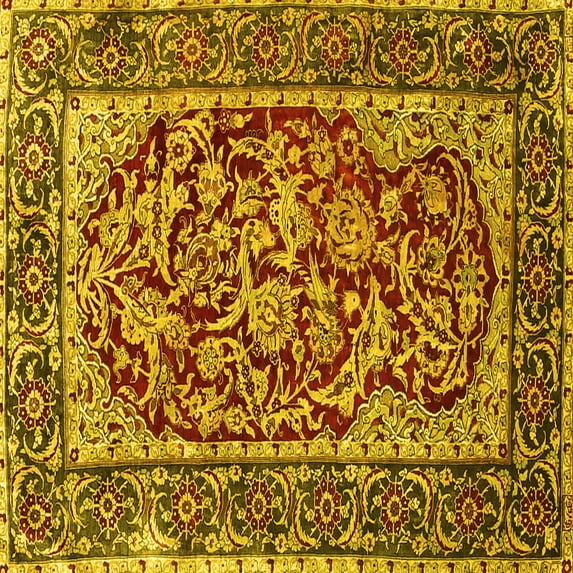 Ahgly Company Indoor Square Persian Yellow Traditional Area Rugs, 4' Square