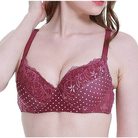 Gnurob Women Lace Bra Push Up Bralette Comfort Underwire Bras Adjustable Straps Underwear Plus Size Bralettes for Heavy Breast Sprots Bra Clearance Saving Wine X-Large